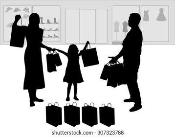 Family shopping. Silhouettes conceptual.