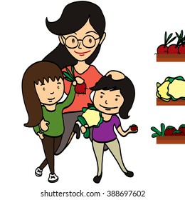 family shopping vegetable