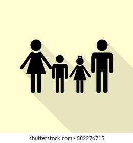 Family sign. Black icon with flat style shadow path on cream background.