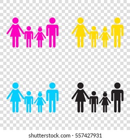 Family sign. CMYK icons on transparent background. Cyan, magenta, yellow, key, black.