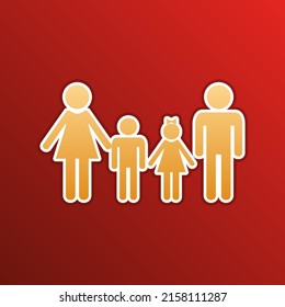 Family sign. Golden gradient Icon with contours on redish Background. Illustration.