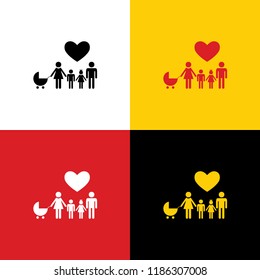 Family sign with heart. Husband and wife are kept children's hands. Vector. Icons of german flag on corresponding colors as background.