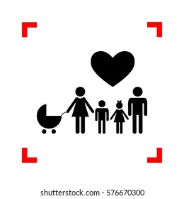 Family sign with heart. Husband and wife are kept children's han