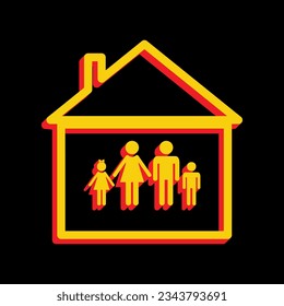Family sign illustration. 3D Extruded Yellow Icon with Red Sides a Black background. Illustration.