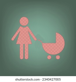 Family sign illustration. Apricot Icon with Brick Red parquet floor graphic pattern on a Ebony background. Feldgrau. Green. Illustration.