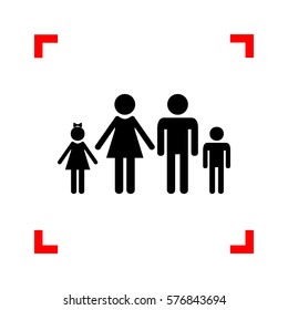 Family sign illustration. Black icon in focus corners on white background. Isolated.