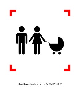 Family sign illustration. Black icon in focus corners on white background. Isolated.