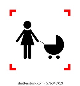 Family sign illustration. Black icon in focus corners on white background. Isolated.