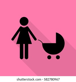 Family sign illustration. Black icon with flat style shadow path on pink background.