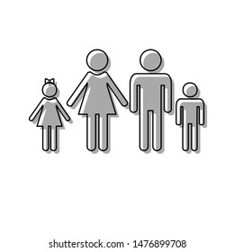 Family sign illustration. Black line icon with gray shifted flat filled icon on white background. Illustration.