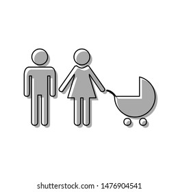 Family sign illustration. Black line icon with gray shifted flat filled icon on white background. Illustration.