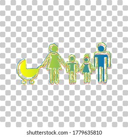 Family sign illustration. Blue to green gradient Icon with Four Roughen Contours on stylish transparent Background. Illustration.