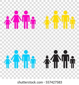Family sign illustration. CMYK icons on transparent background. Cyan, magenta, yellow, key, black.