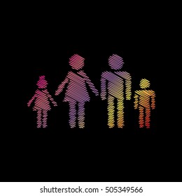 Family sign illustration. Coloful chalk effect on black backgound.