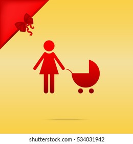 Family sign illustration. Cristmas design red icon on gold background.