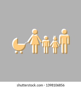Family sign illustration. Emboss effect with light orange icon on gray background.