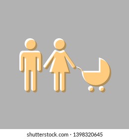 Family sign illustration. Emboss effect with light orange icon on gray background.