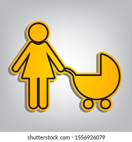 Family sign illustration. Flat orange icon with overlapping linear black icon with gray shadow at whitish background. Illustration.
