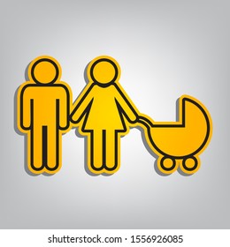Family sign illustration. Flat orange icon with overlapping linear black icon with gray shadow at whitish background. Illustration.