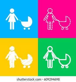 Family sign illustration. Four styles of icon on four color squares.