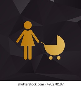 Family sign illustration. Golden style on background with polygons.