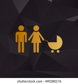 Family sign illustration. Golden style on background with polygons.
