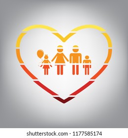 Family sign illustration in heart shape. Vector. Horizontally sliced icon with colors from sunny gradient in gray background.