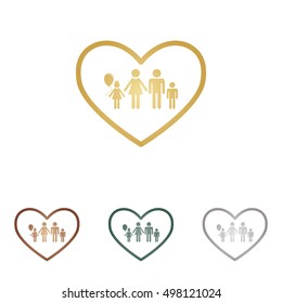 Family sign illustration in heart shape. Metal icons on white backgound.