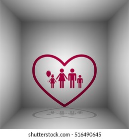 Family sign illustration in heart shape. Bordo icon with shadow in the room.
