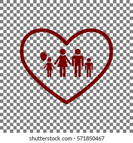 Family sign illustration in heart shape. Maroon icon on transparent background.