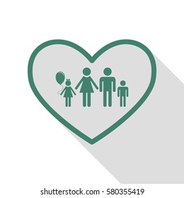 Family sign illustration in heart shape. Veridian icon with flat style shadow path.