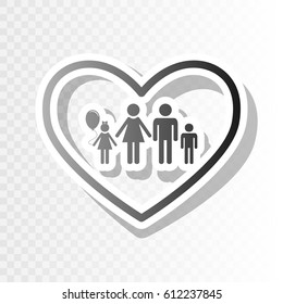 Family sign illustration in heart shape. Vector. New year blackish icon on transparent background with transition.