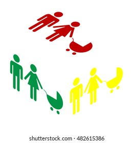 Family sign illustration. Isometric style of red, green and yellow icon.