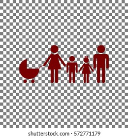 Family sign illustration. Maroon icon on transparent background.