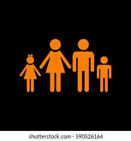 Family sign illustration. Orange icon on black background.