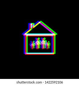 Family sign illustration. Red, green and blue unfocused contour icon at black background. Illustration.