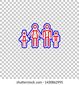 Family sign illustration. Red, white and contour icon at transparent background. Illustration.