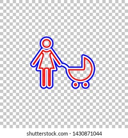 Family sign illustration. Red, white and contour icon at transparent background. Illustration.