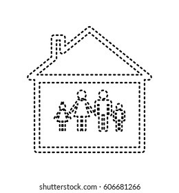 Family sign illustration. Vector. Black dashed icon on white background. Isolated.