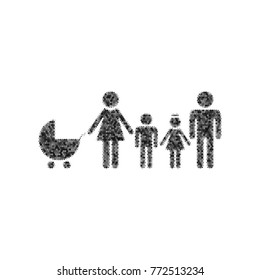 Family sign illustration. Vector. Black icon from many ovelapping circles with random opacity on white background. Noisy. Isolated.