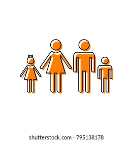 Family sign illustration. Vector. Black line icon with shifted flat orange filled icon on white background. Isolated.