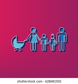 Family sign illustration. Vector. Blue 3d printed icon on magenta background.