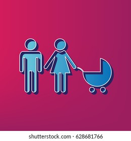 Family sign illustration. Vector. Blue 3d printed icon on magenta background.