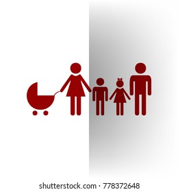Family sign illustration. Vector. Bordo icon on white bending paper background.