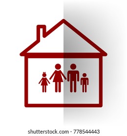 Family sign illustration. Vector. Bordo icon on white bending paper background.