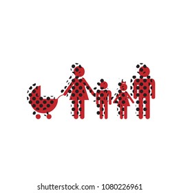 Family sign illustration. Vector. Brown icon with shifted black circle pattern as duplicate at white background. Isolated.
