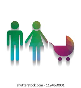 Family sign illustration. Vector. Colorful icon with bright texture of mosaic with soft shadow on white background. Isolated.