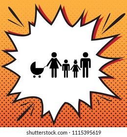 Family sign illustration. Vector. Comics style icon on pop-art background.