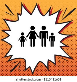 Family sign illustration. Vector. Comics style icon on pop-art background.