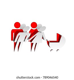 Family sign illustration. Vector. Detachable paper icon with red body stock. Isolated.